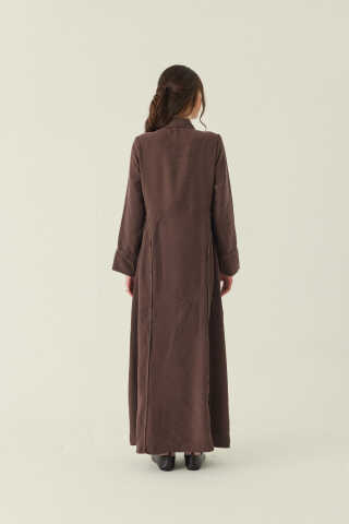 Gömlek Yaka Dantelli Elbise Kahverengi - 5