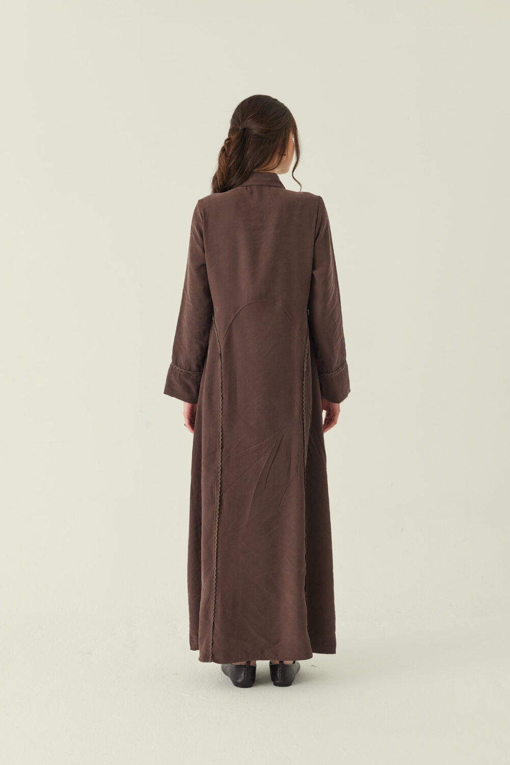 Gömlek Yaka Dantelli Elbise Kahverengi - 5