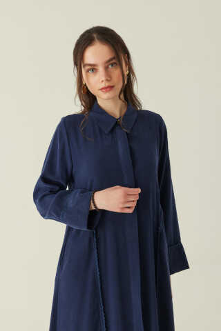 Gömlek Yaka Dantelli Elbise Lacivert - 3