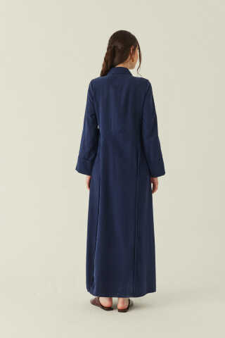 Gömlek Yaka Dantelli Elbise Lacivert - 4