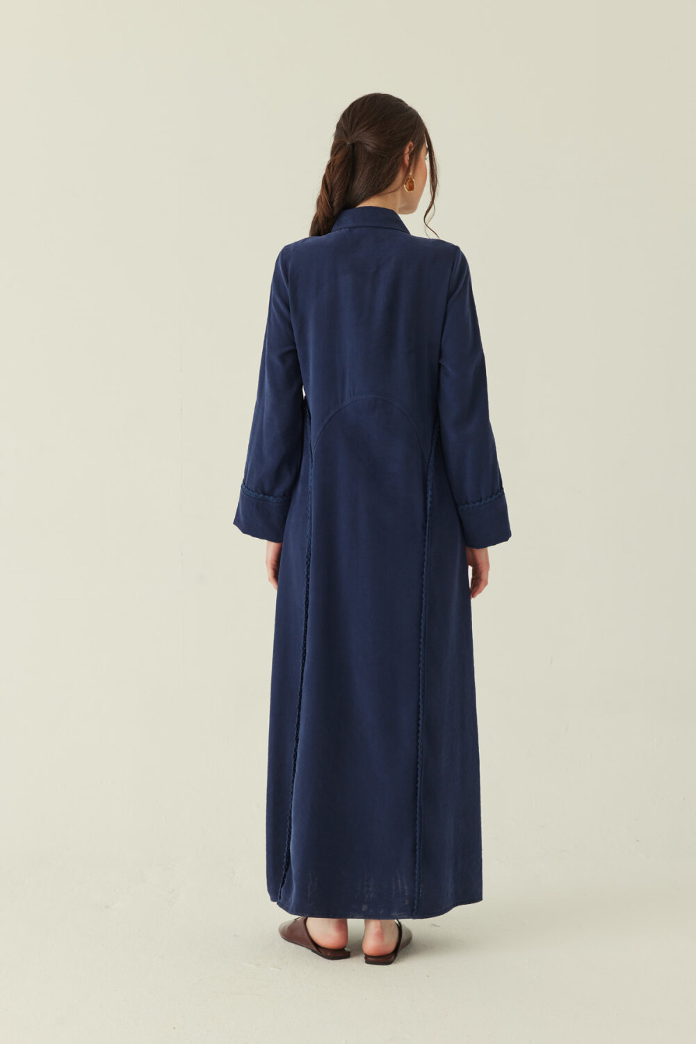 Gömlek Yaka Dantelli Elbise Lacivert - 4