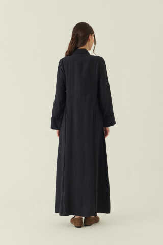 Gömlek Yaka Dantelli Elbise Siyah - 2