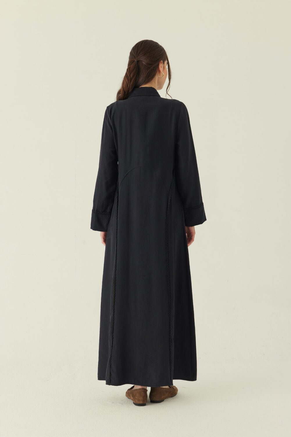 Gömlek Yaka Dantelli Elbise Siyah - 2