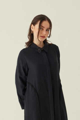 Gömlek Yaka Dantelli Elbise Siyah - 3