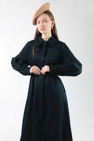 Gömlek Yaka Düğmeli Gabardin Elbise Lacivert - 2