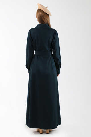 Gömlek Yaka Düğmeli Gabardin Elbise Lacivert - 6