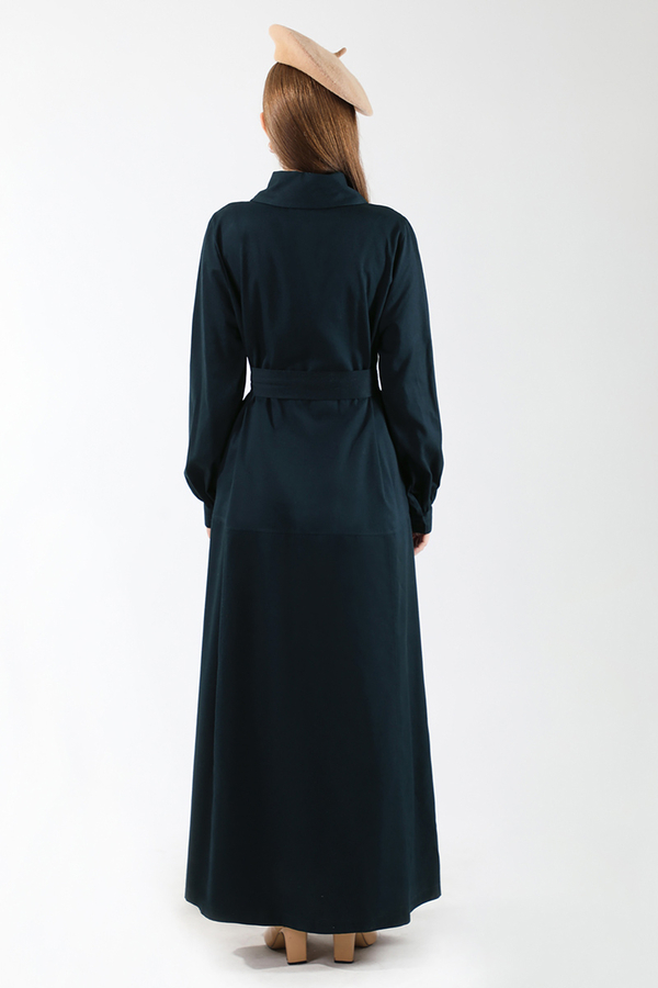 Gömlek Yaka Düğmeli Gabardin Elbise Lacivert - 6