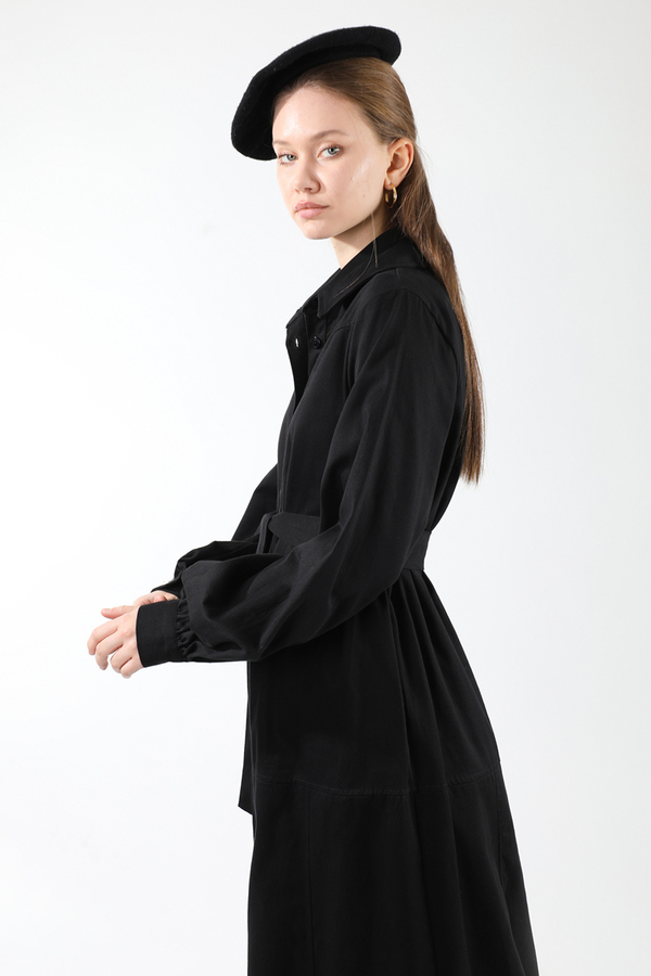 Gömlek Yaka Düğmeli Gabardin Elbise Siyah - 4