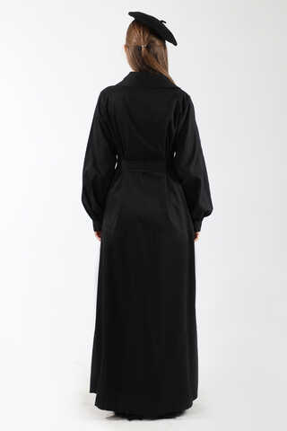 Gömlek Yaka Düğmeli Gabardin Elbise Siyah - 6