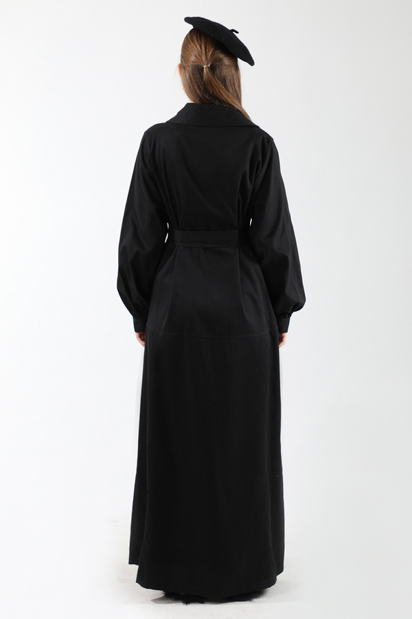 Gömlek Yaka Düğmeli Gabardin Elbise Siyah - 6