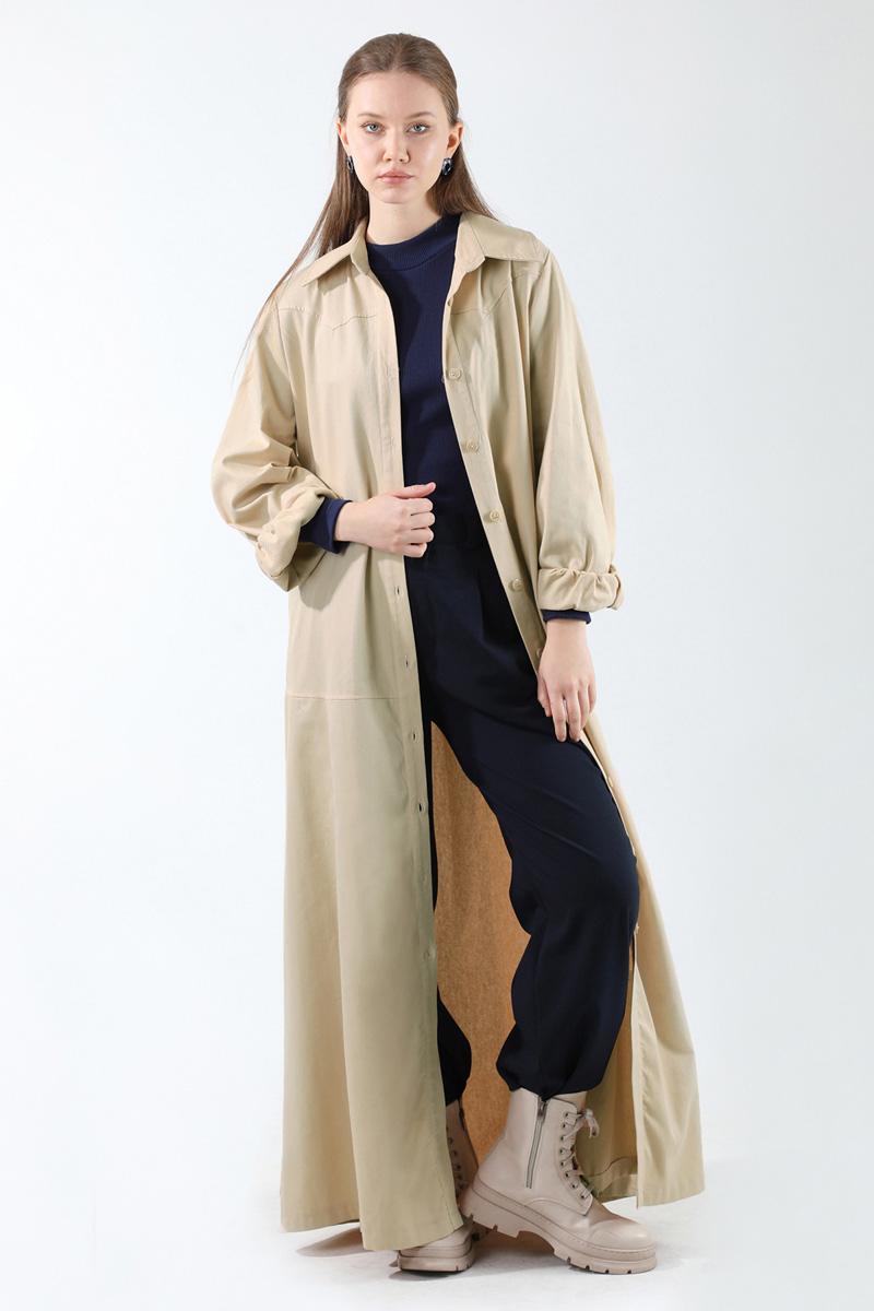 Gömlek Yaka Düğmeli Gabardin Elbise Taş