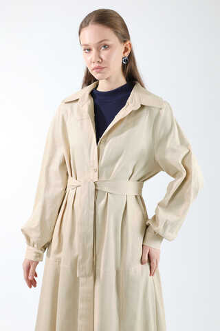 Gömlek Yaka Düğmeli Gabardin Elbise Taş - 2