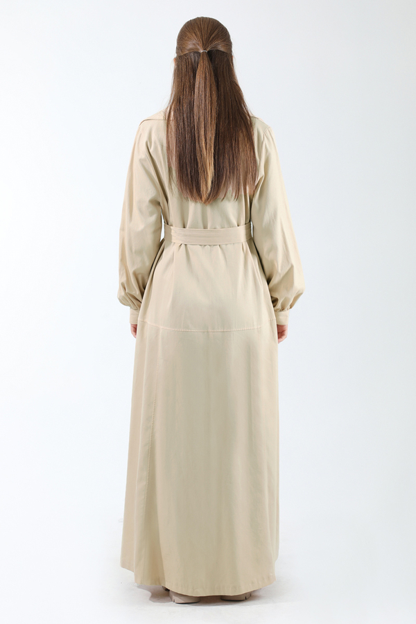 Gömlek Yaka Düğmeli Gabardin Elbise Taş - 6