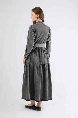 Gömlek Yaka Düğmeli Kot Elbise Antrasit - 5