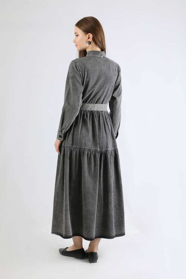 Gömlek Yaka Düğmeli Kot Elbise Antrasit - 5