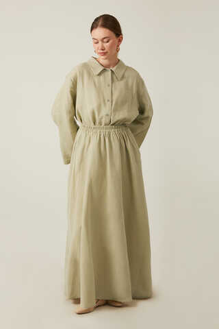 Gömlek Yaka Müslin Takım Haki - 8