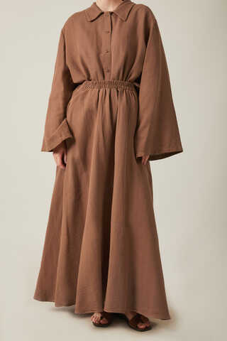 Gömlek Yaka Müslin Takım Kahverengi - 6