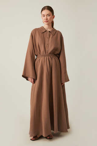 Gömlek Yaka Müslin Takım Kahverengi - 7