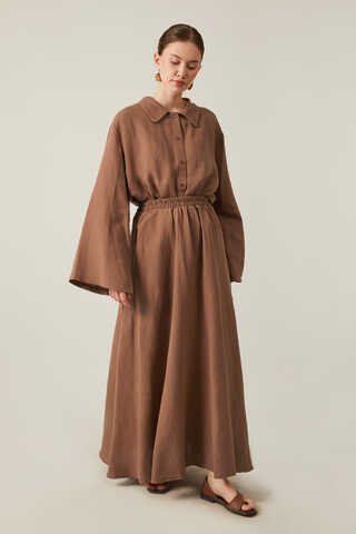 Gömlek Yaka Müslin Takım Kahverengi - 8