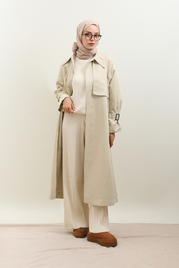 Gömlek Yaka Trençkot Ekru - 7