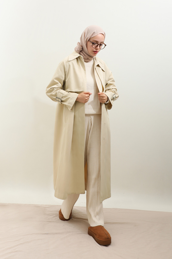 Gömlek Yaka Trençkot Ekru - 8