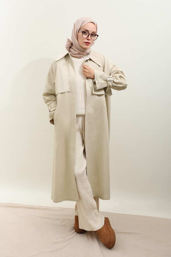 Gömlek Yaka Trençkot Ekru - 9