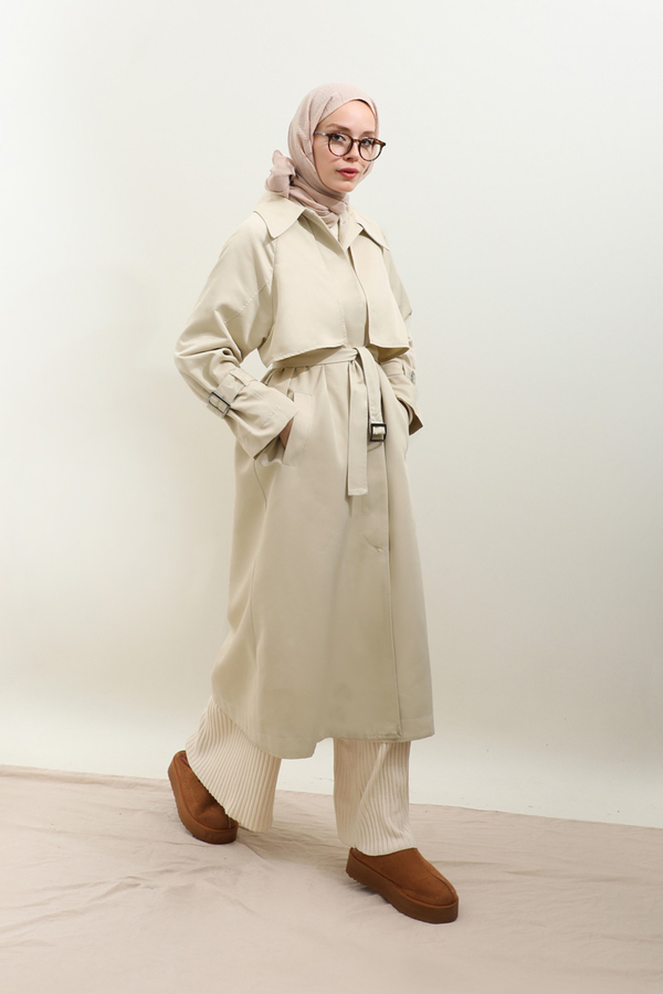 Gömlek Yaka Trençkot Ekru - 11