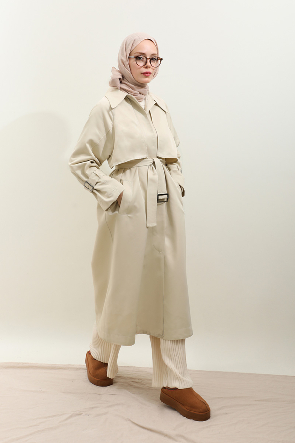 Gömlek Yaka Trençkot Ekru - 12