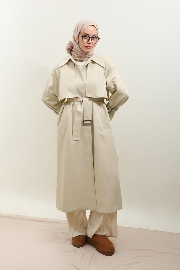 Gömlek Yaka Trençkot Ekru - 13