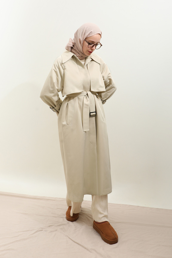 Gömlek Yaka Trençkot Ekru - 14