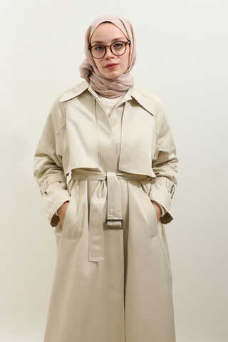 Gömlek Yaka Trençkot Ekru - 6