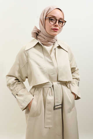 Gömlek Yaka Trençkot Ekru - 16