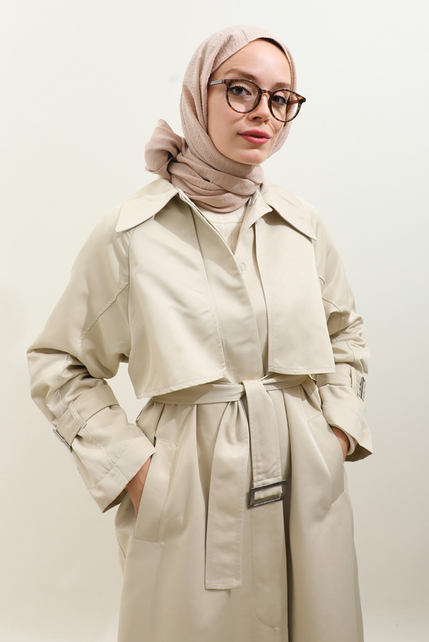 Gömlek Yaka Trençkot Ekru - 16
