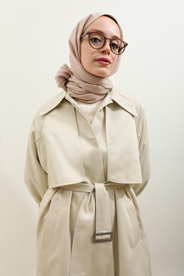 Gömlek Yaka Trençkot Ekru - 17