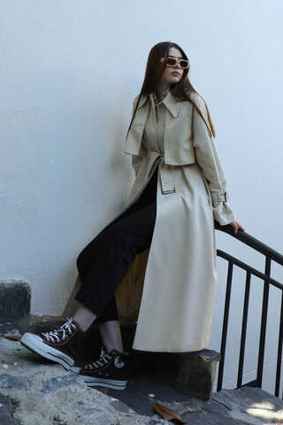 Gömlek Yaka Trençkot Ekru - 3