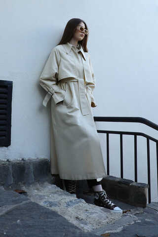 Gömlek Yaka Trençkot Ekru - 4