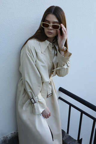 Gömlek Yaka Trençkot Ekru - 1
