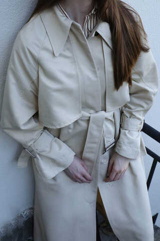 Gömlek Yaka Trençkot Ekru - 5
