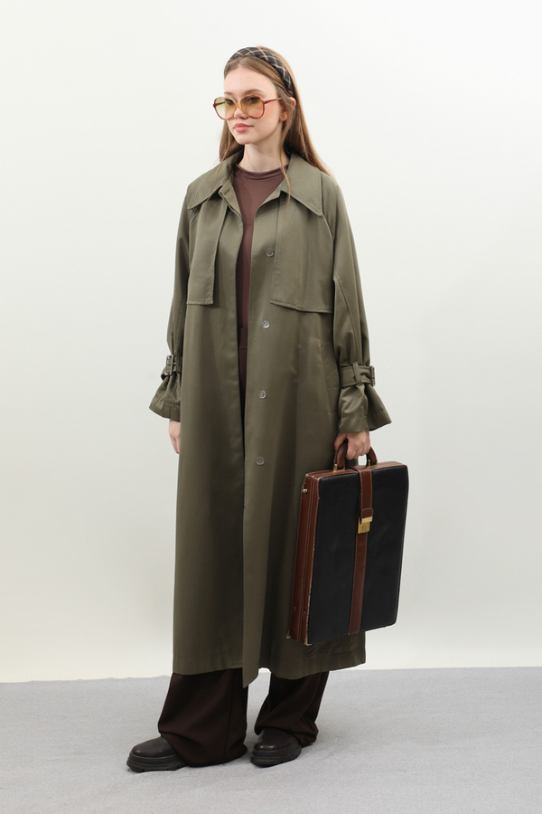 Gömlek Yaka Trençkot Haki - 3