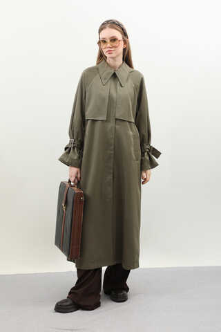 Gömlek Yaka Trençkot Haki - 4