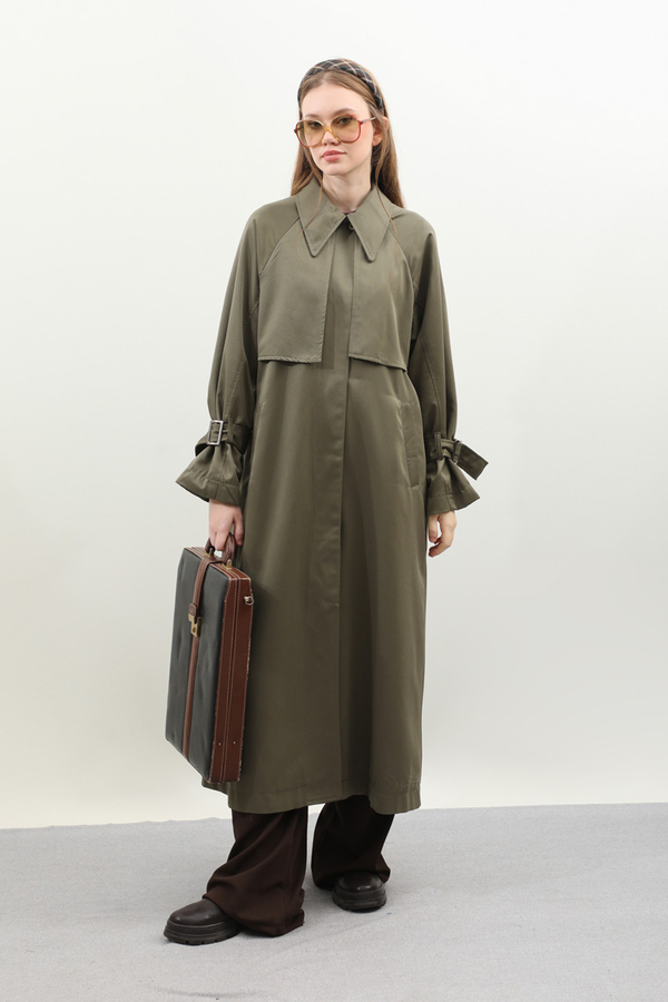 Gömlek Yaka Trençkot Haki - 4