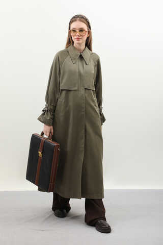 Gömlek Yaka Trençkot Haki - 5