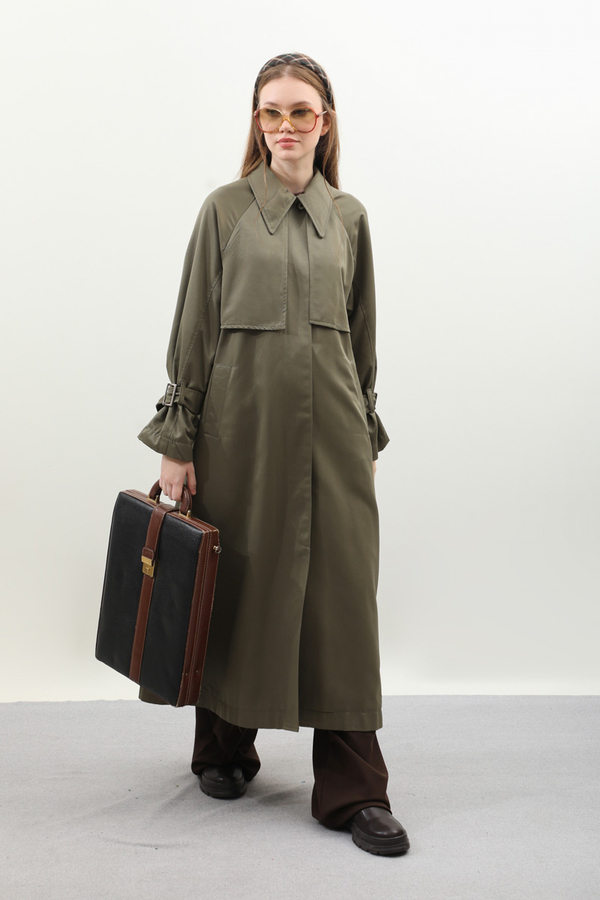 Gömlek Yaka Trençkot Haki - 5
