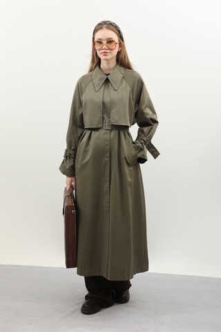 Gömlek Yaka Trençkot Haki - 7