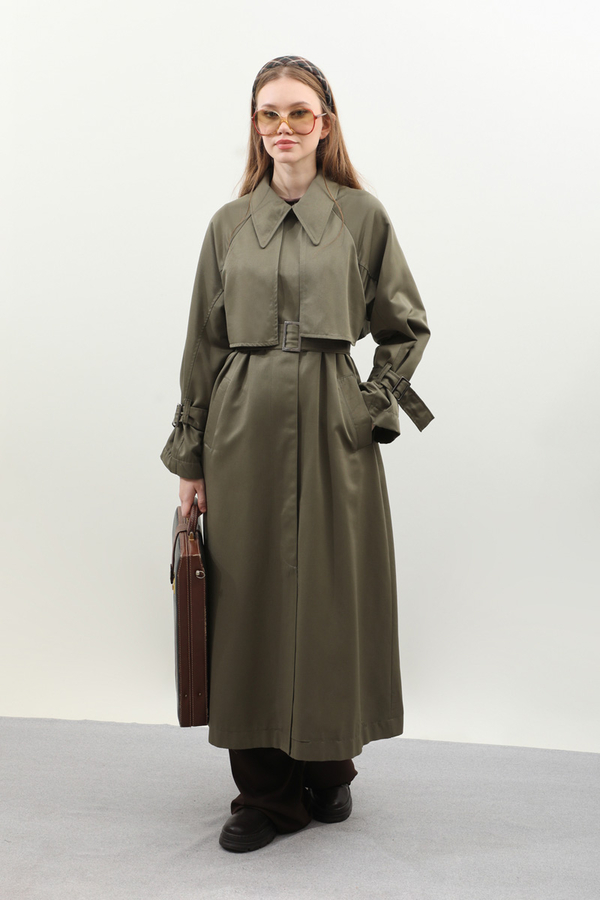 Gömlek Yaka Trençkot Haki - 7