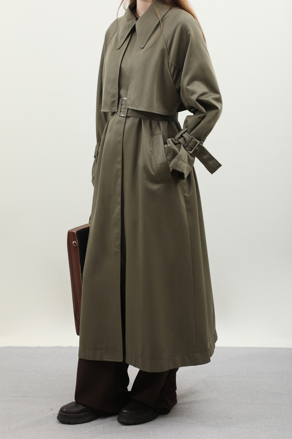 Gömlek Yaka Trençkot Haki - 1