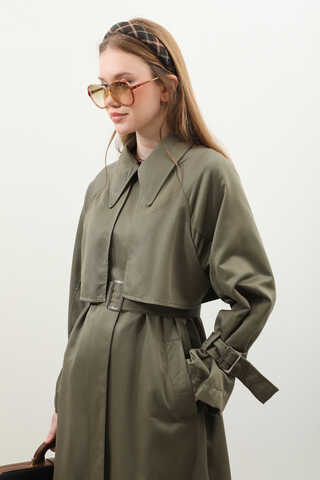 Gömlek Yaka Trençkot Haki - 8