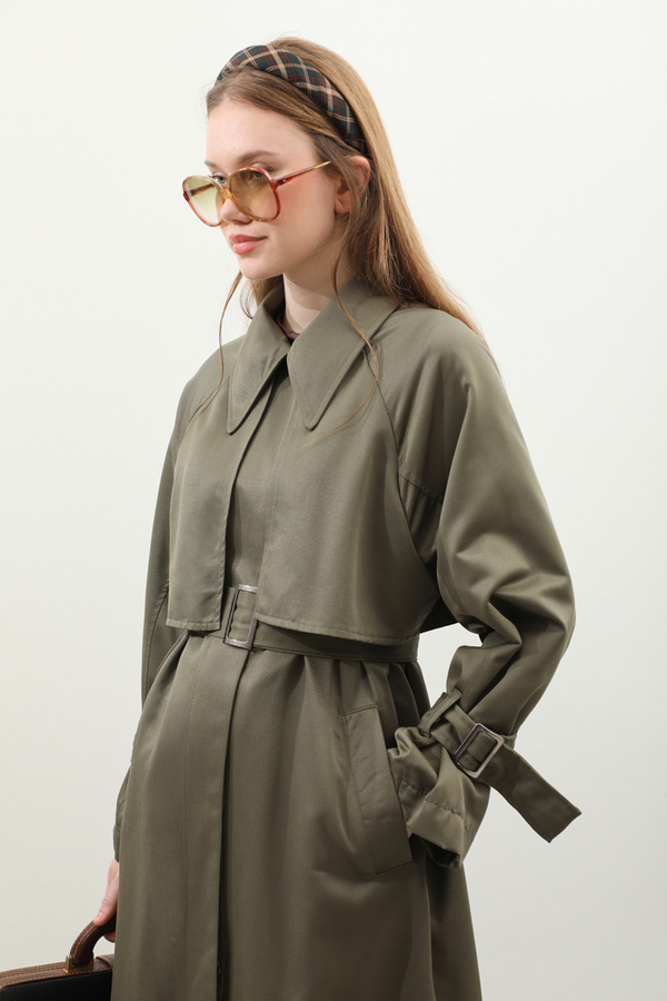 Gömlek Yaka Trençkot Haki - 8