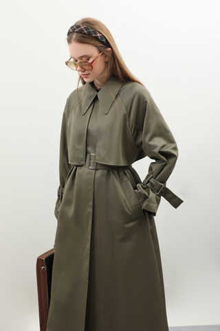 Gömlek Yaka Trençkot Haki - 9