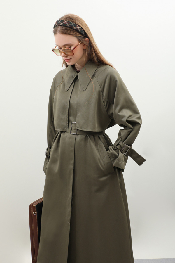 Gömlek Yaka Trençkot Haki - 9